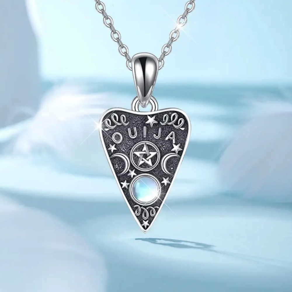 925 Sterling Silver Ouija Board Planchette Pentagram Wiccan Pendant‎ Necklace